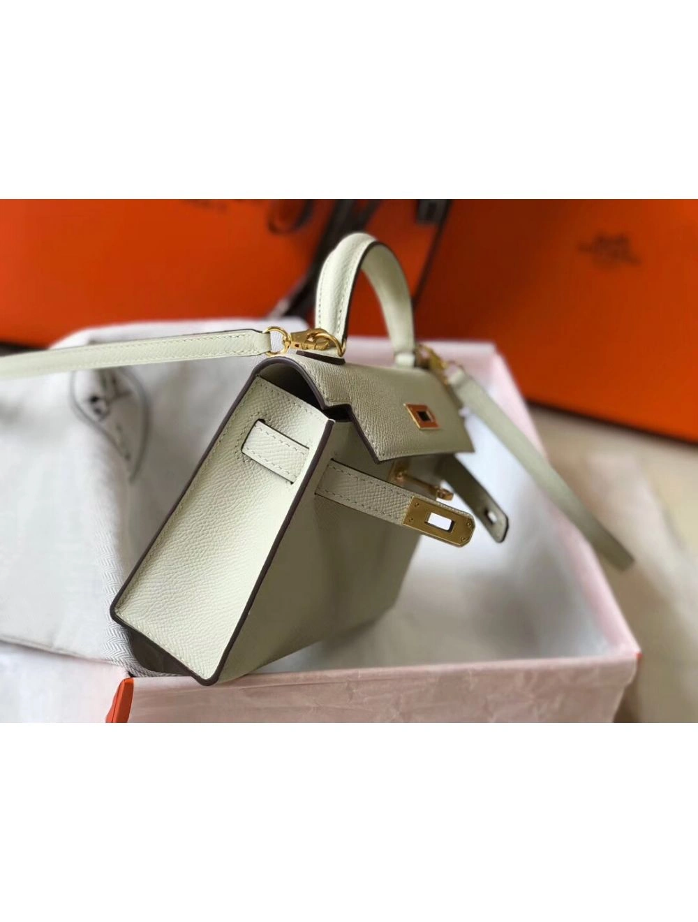 Hermes Kelly Mini II Bag In White Epsom Leather GHW