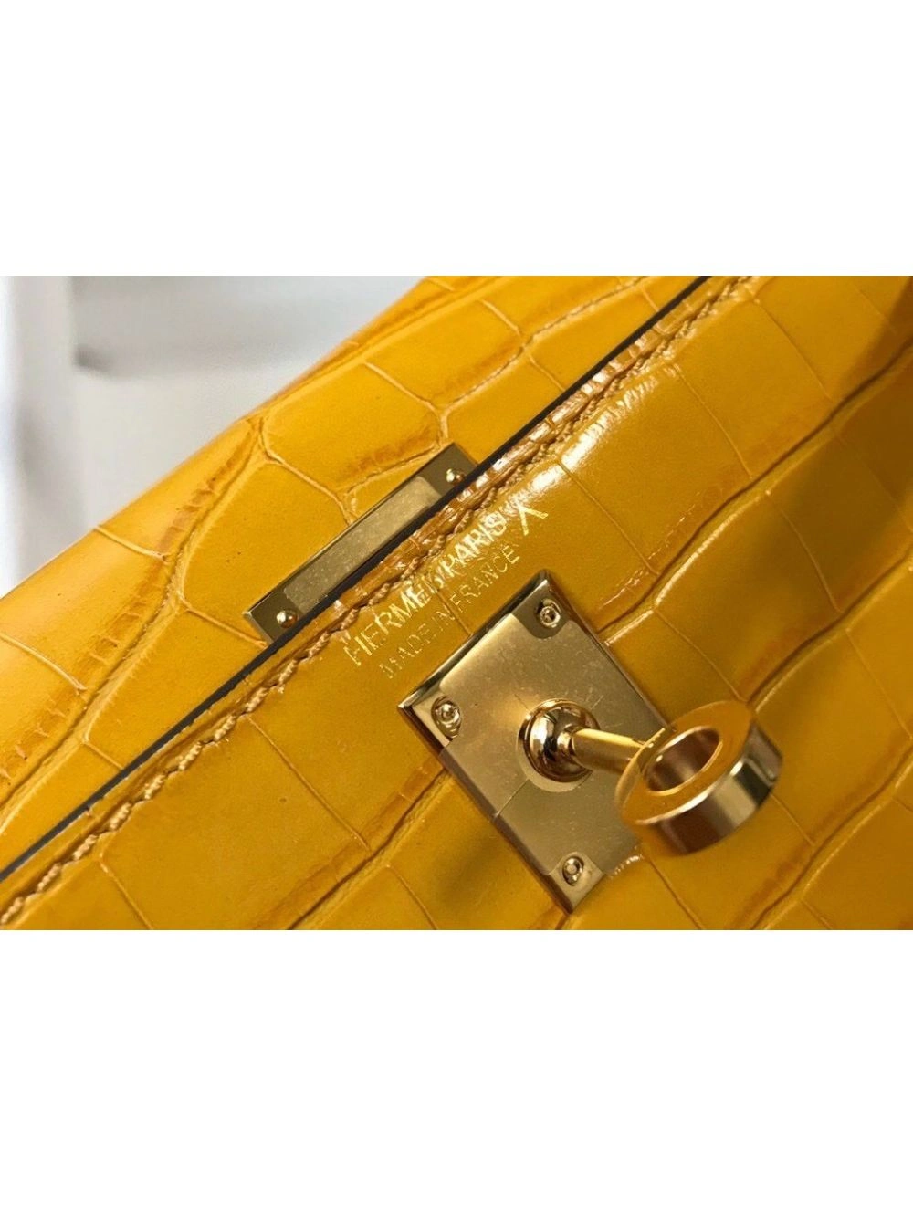Hermes Kelly Mini II Bag In Yellow Embossed Crocodile Leather