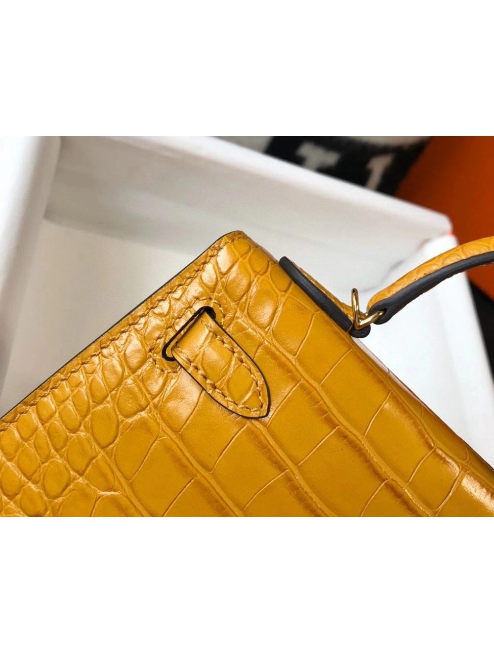 Hermes Kelly Mini II Bag In Yellow Embossed Crocodile Leather