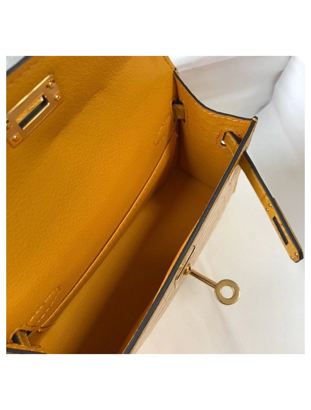 Hermes Kelly Mini II Bag In Yellow Embossed Crocodile Leather