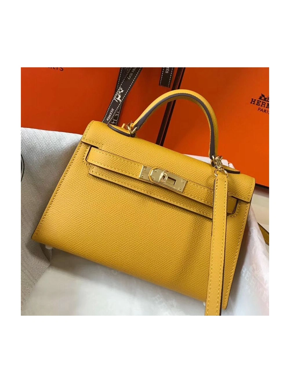 Hermes Kelly Mini II Bag In Yellow Epsom Leather GHW