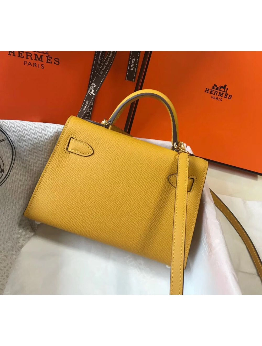 Hermes Kelly Mini II Bag In Yellow Epsom Leather GHW