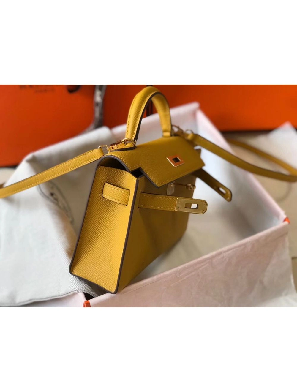 Hermes Kelly Mini II Bag In Yellow Epsom Leather GHW