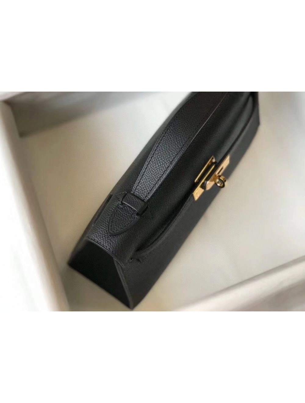 Hermes Kelly Pochette Bag In Black Epsom Leather
