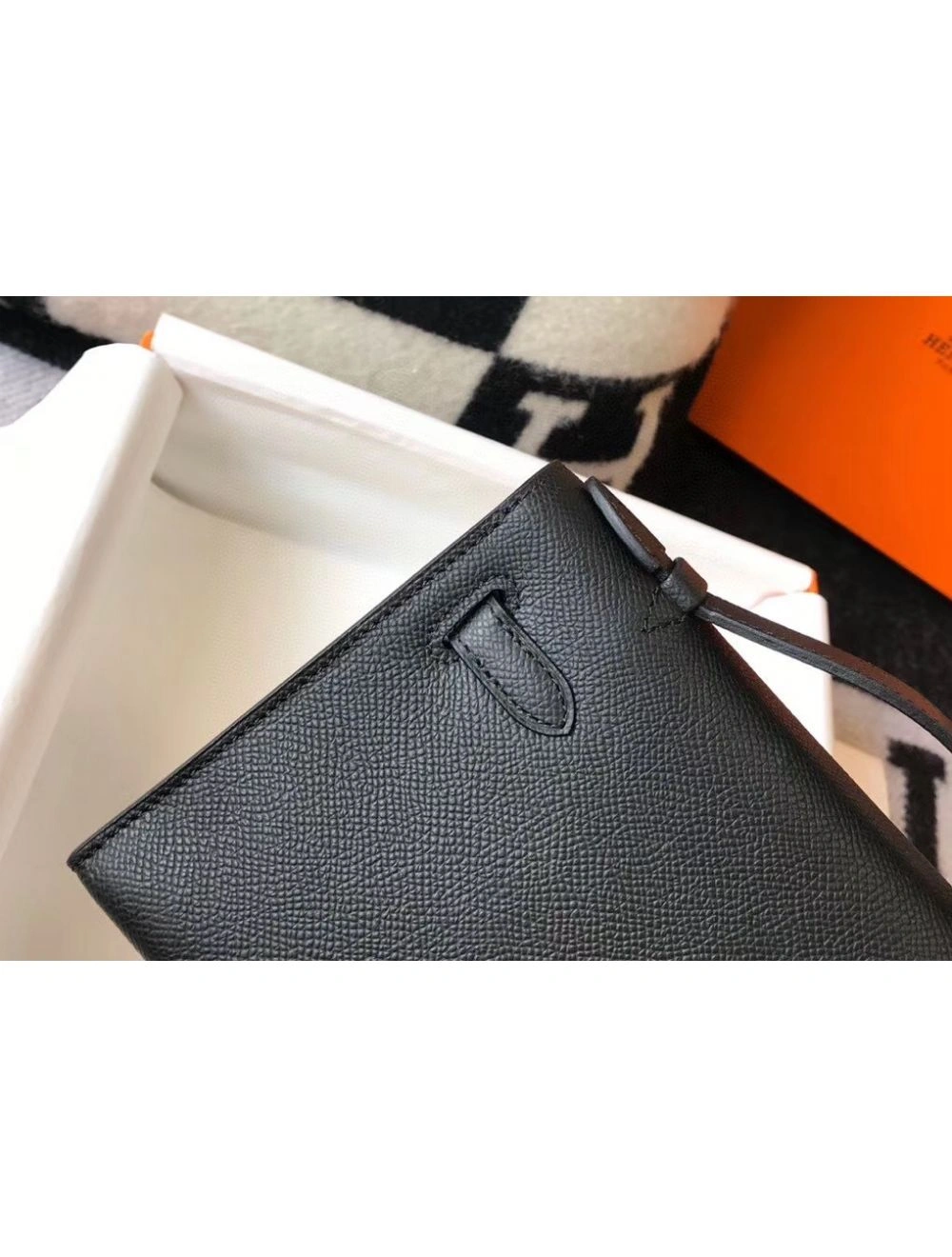 Hermes Kelly Pochette Bag In Black Epsom Leather
