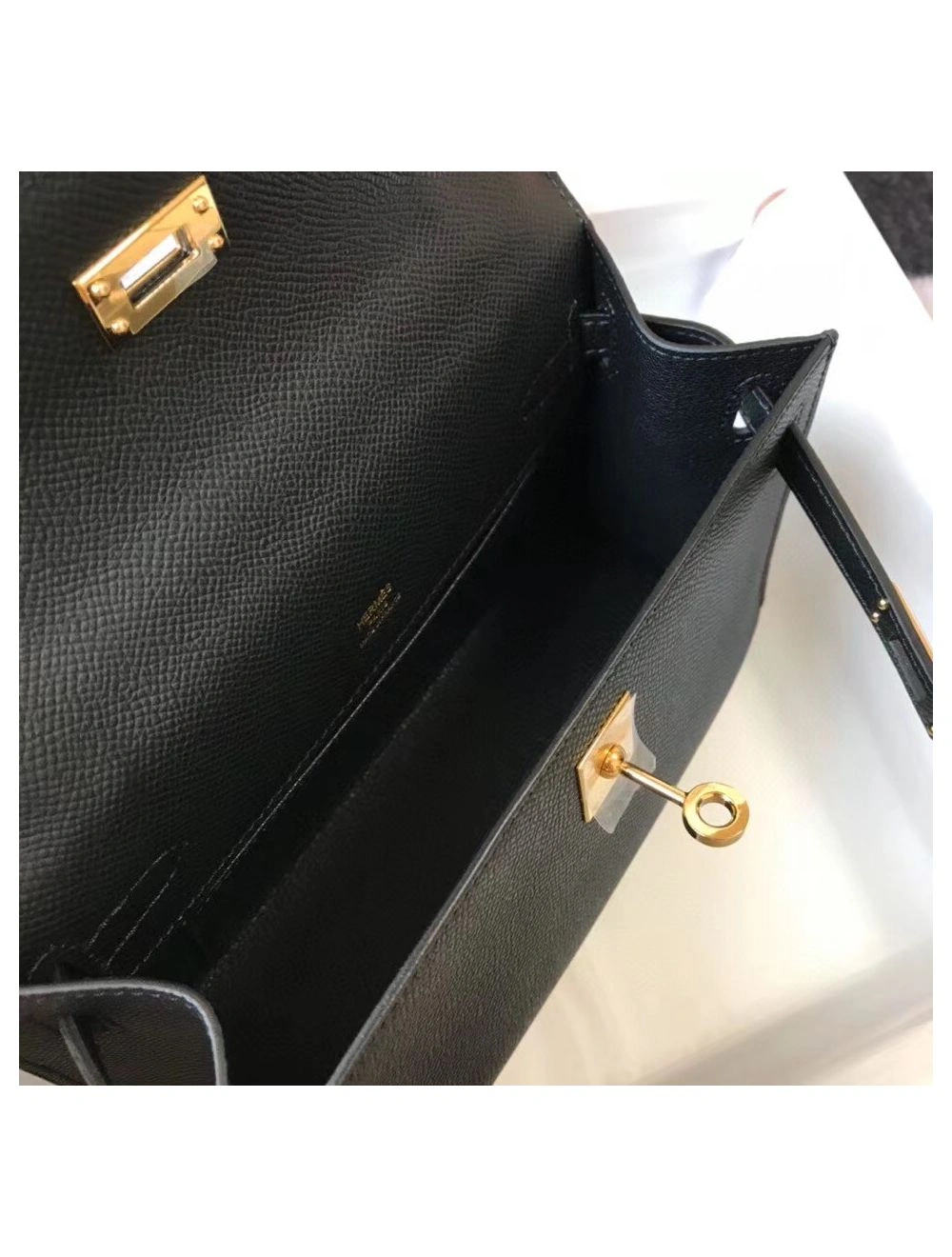 Hermes Kelly Pochette Bag In Black Epsom Leather