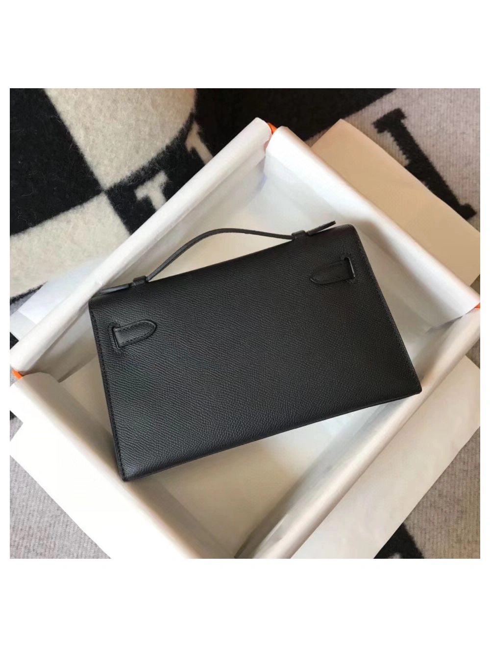 Hermes Kelly Pochette Bag In Black Epsom Leather