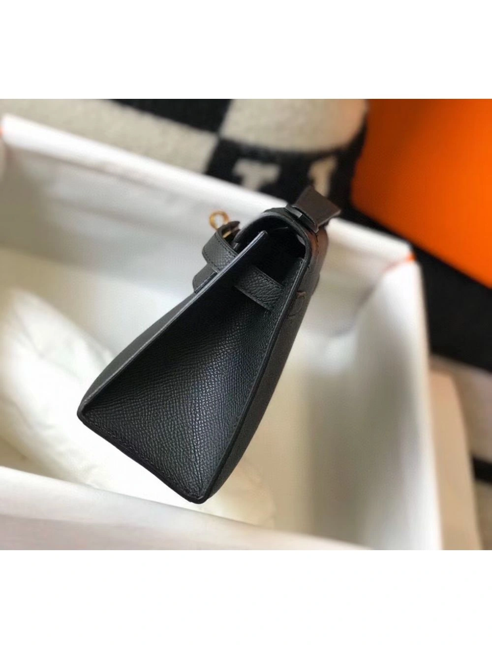 Hermes Kelly Pochette Bag In Black Epsom Leather