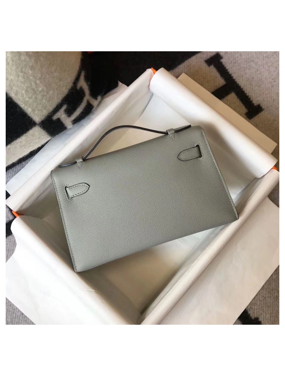 Hermes Kelly Pochette Bag In Blue Glacier Epsom Leather