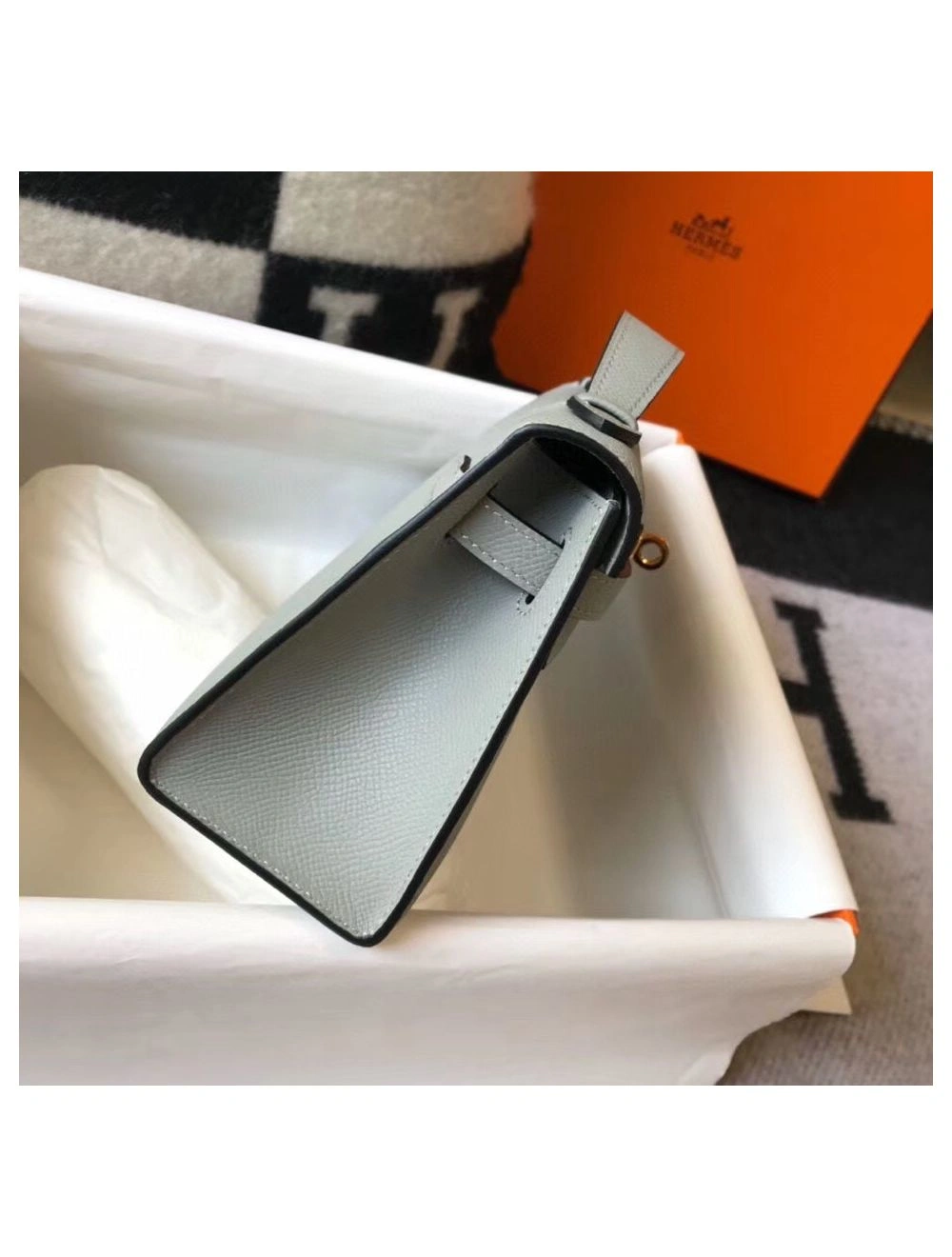 Hermes Kelly Pochette Bag In Blue Glacier Epsom Leather