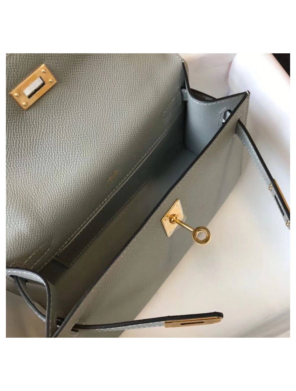 Hermes Kelly Pochette Bag In Blue Glacier Epsom Leather