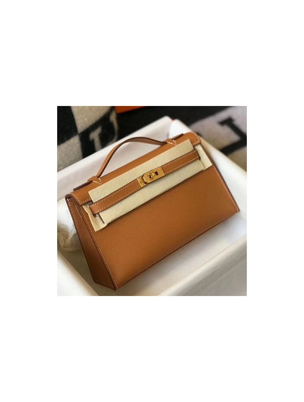 Hermes Kelly Pochette Bag In God Epsom Leather