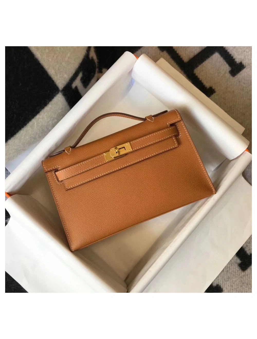 Hermes Kelly Pochette Bag In God Epsom Leather