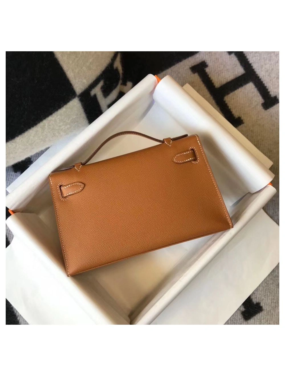 Hermes Kelly Pochette Bag In God Epsom Leather