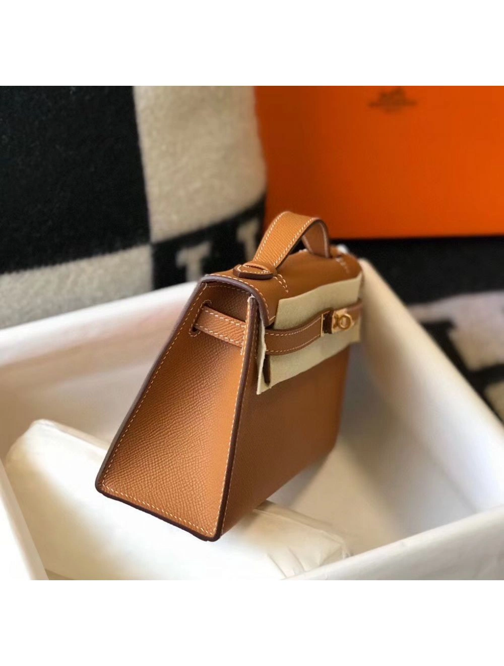 Hermes Kelly Pochette Bag In God Epsom Leather