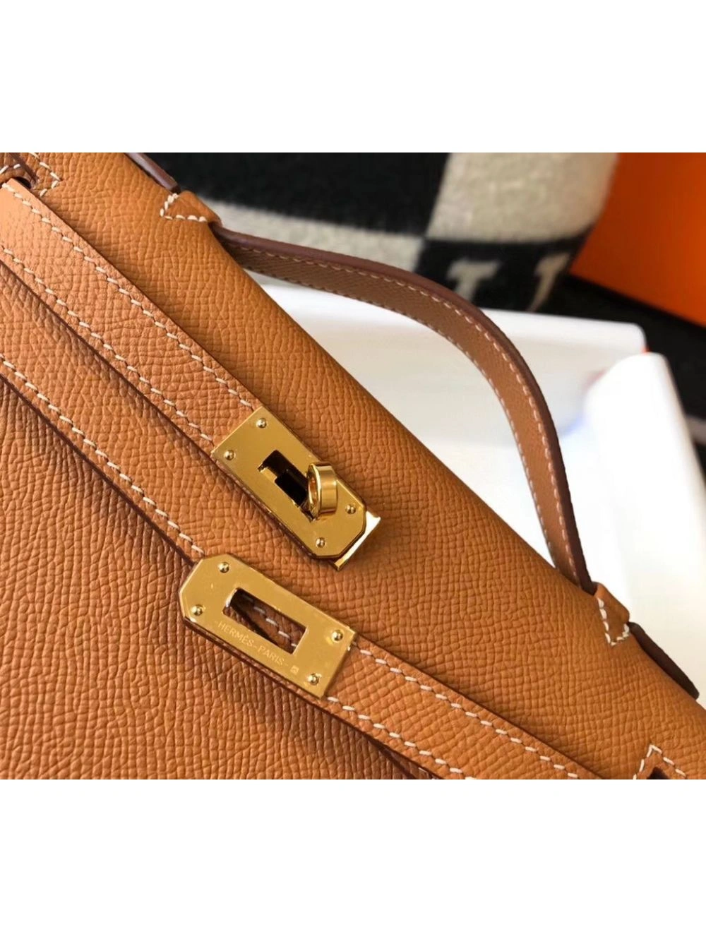 Hermes Kelly Pochette Bag In God Epsom Leather
