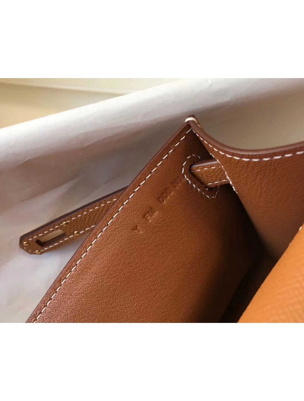 Hermes Kelly Pochette Bag In God Epsom Leather