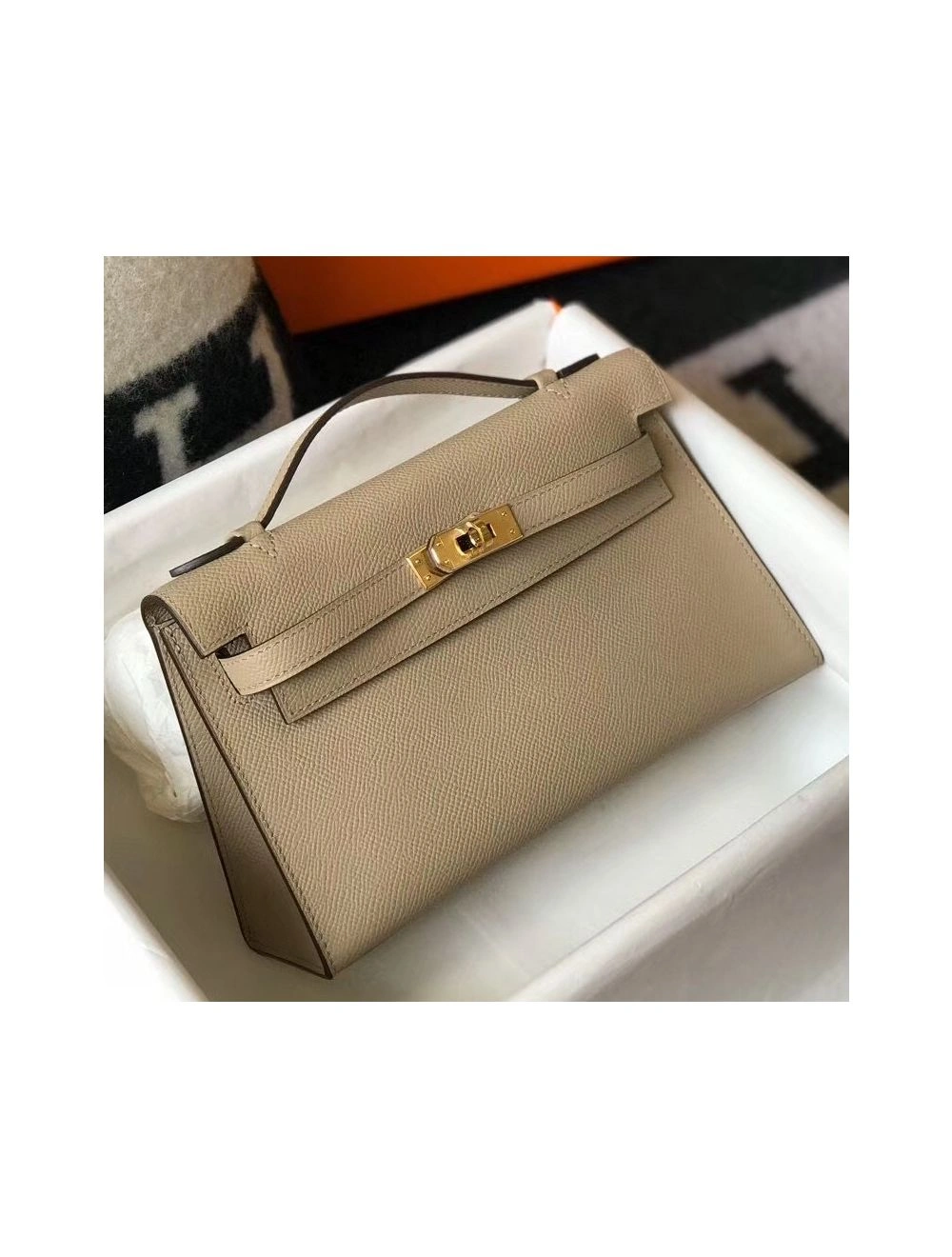 Hermes Kelly Pochette Bag In Gris Tourterelle Epsom Leather