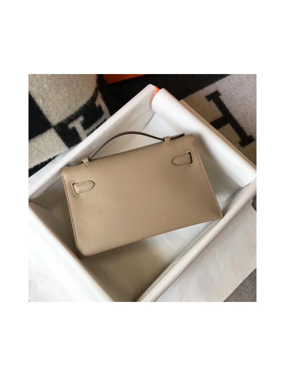 Hermes Kelly Pochette Bag In Gris Tourterelle Epsom Leather