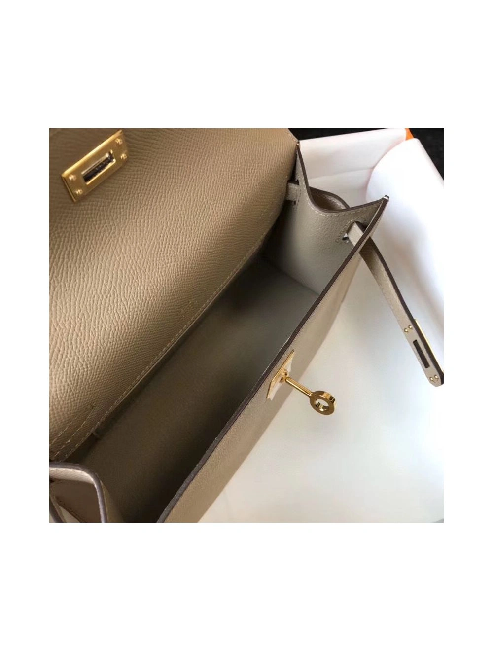 Hermes Kelly Pochette Bag In Gris Tourterelle Epsom Leather