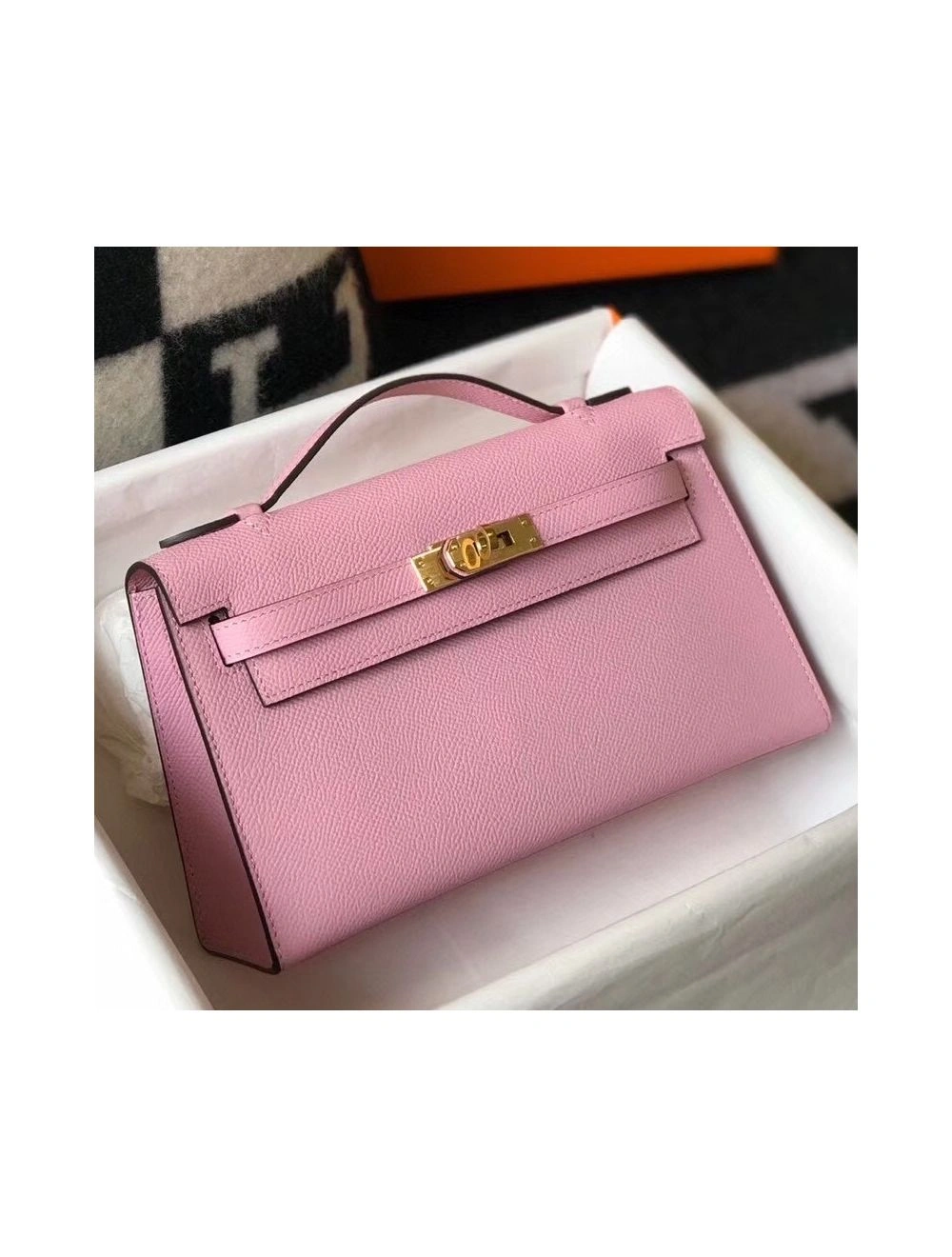 Hermes Kelly Pochette Bag In Mauve Sylvestre Epsom Leather