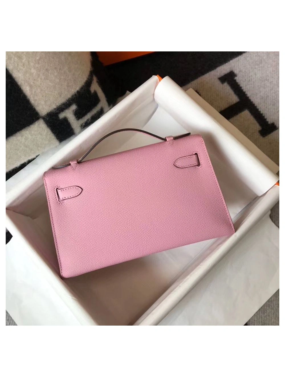 Hermes Kelly Pochette Bag In Mauve Sylvestre Epsom Leather