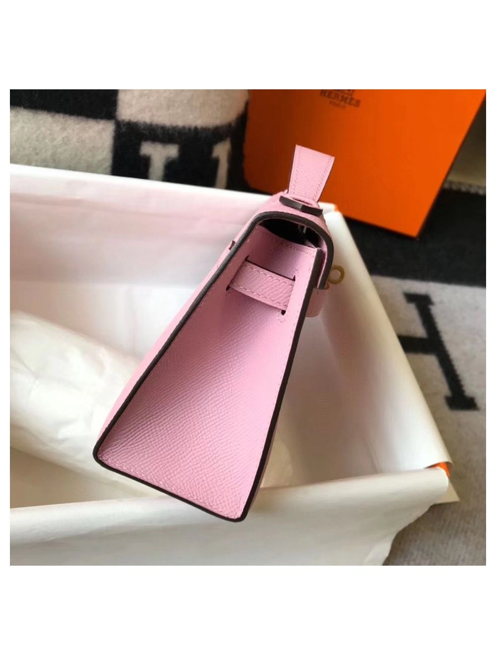 Hermes Kelly Pochette Bag In Mauve Sylvestre Epsom Leather