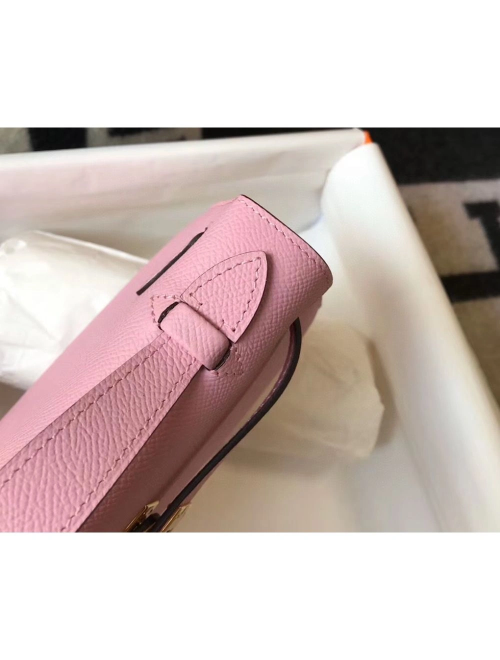 Hermes Kelly Pochette Bag In Mauve Sylvestre Epsom Leather