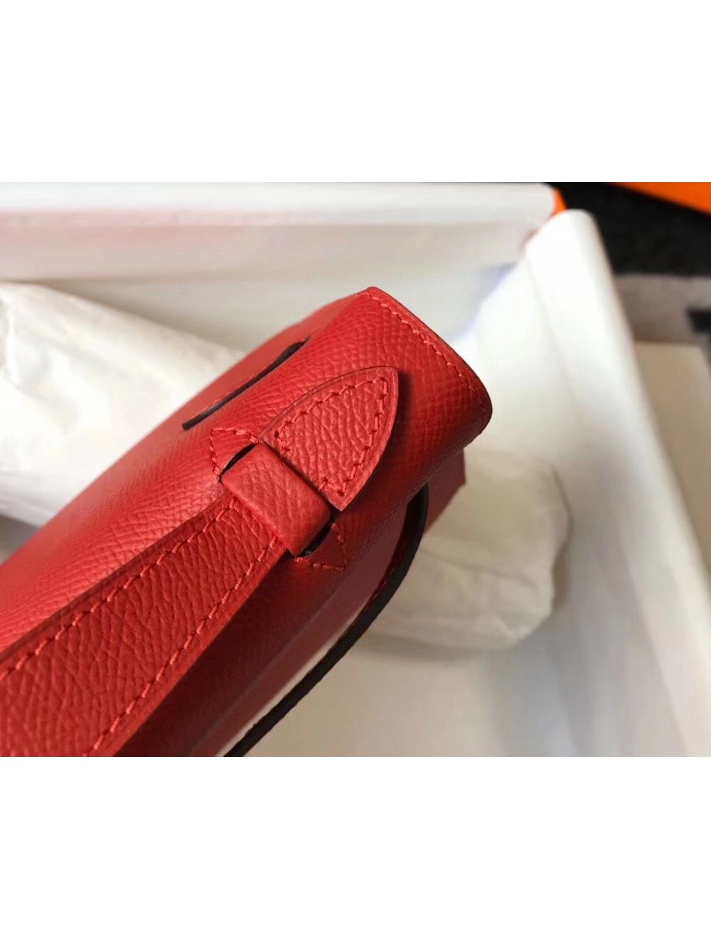 Hermes Kelly Pochette Bag In Red Epsom Leather