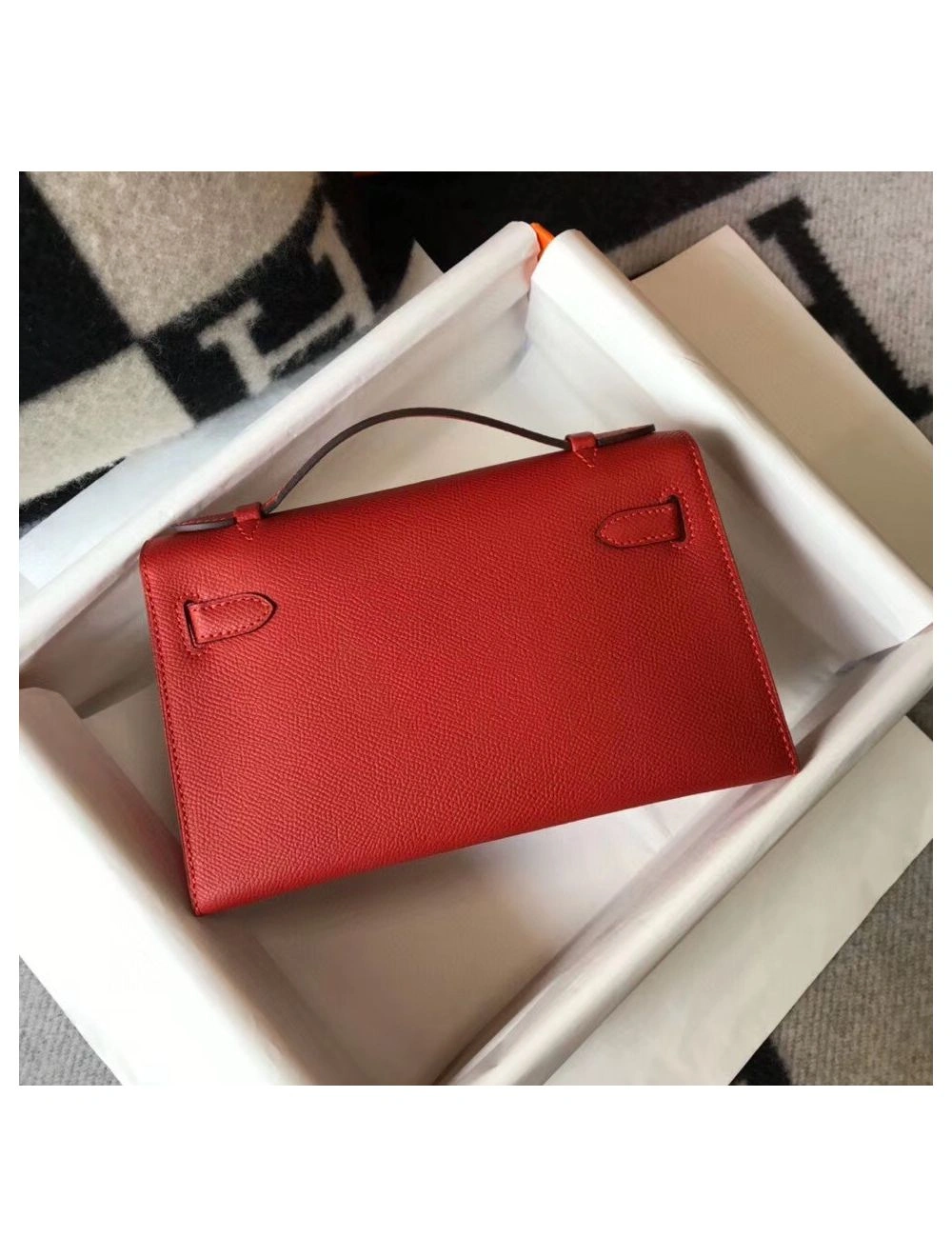 Hermes Kelly Pochette Bag In Red Epsom Leather