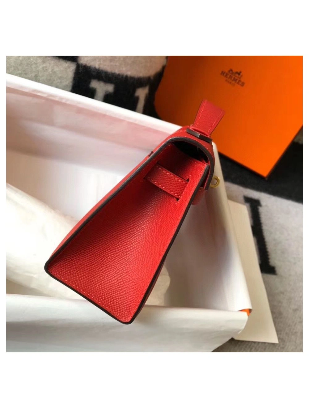 Hermes Kelly Pochette Bag In Red Epsom Leather