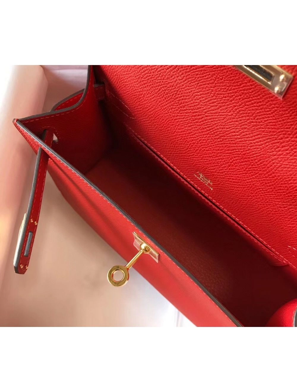 Hermes Kelly Pochette Bag In Red Epsom Leather