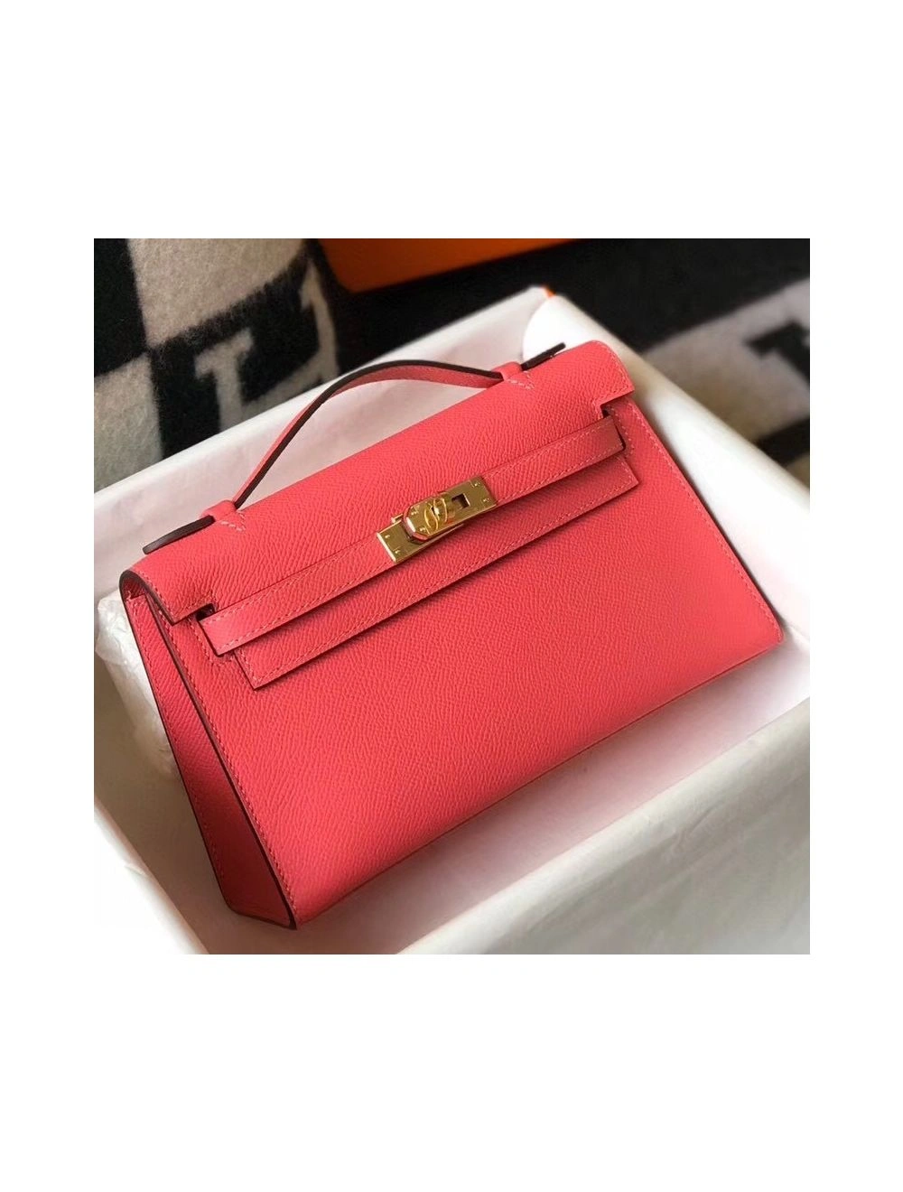 Hermes Kelly Pochette Bag In Rose Lipstick Epsom Leather