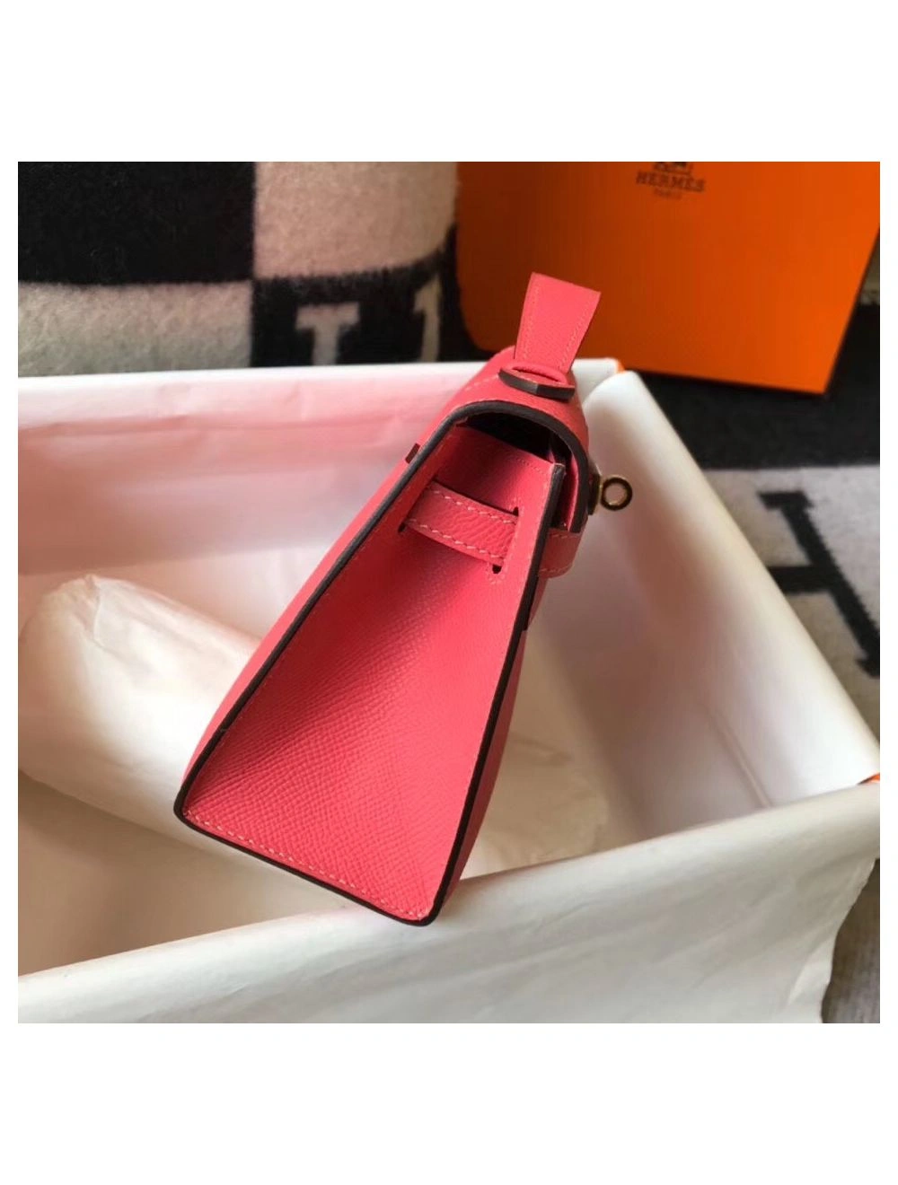 Hermes Kelly Pochette Bag In Rose Lipstick Epsom Leather