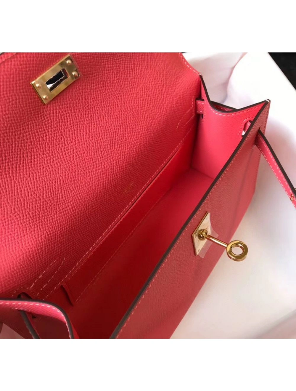 Hermes Kelly Pochette Bag In Rose Lipstick Epsom Leather