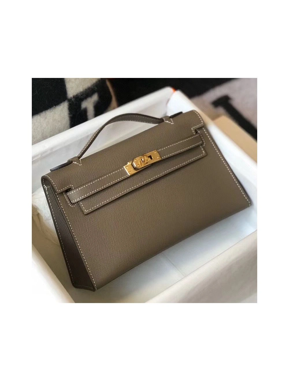 Hermes Kelly Pochette Bag In Taupe Grey Epsom Leather