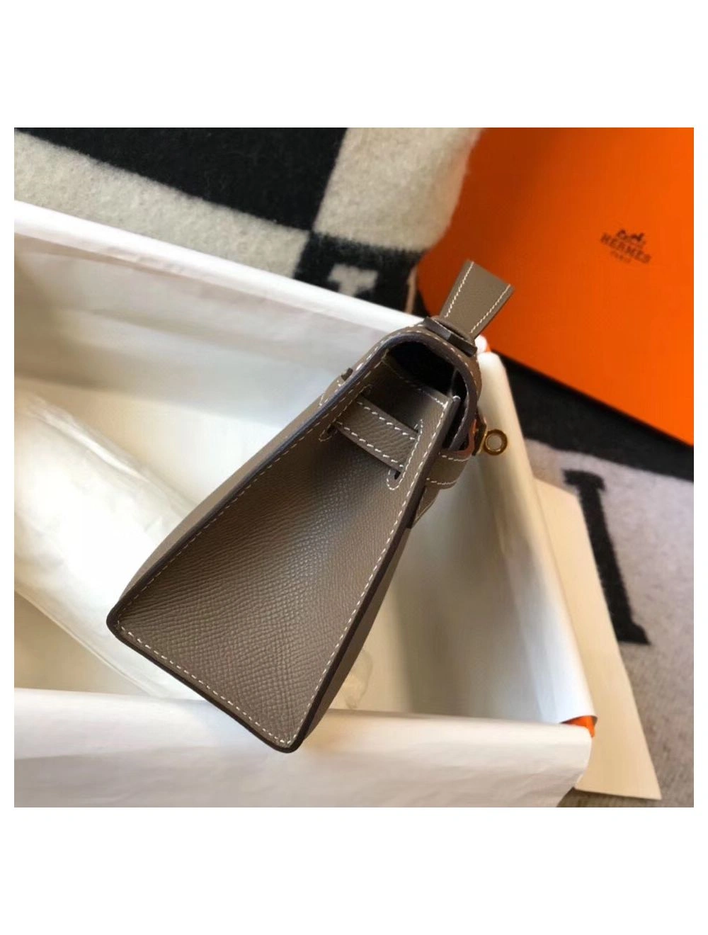 Hermes Kelly Pochette Bag In Taupe Grey Epsom Leather