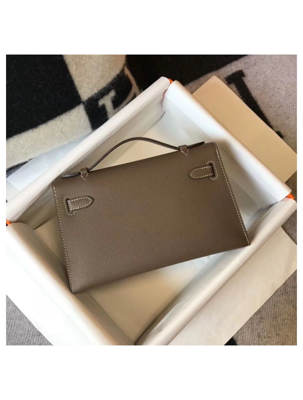 Hermes Kelly Pochette Bag In Taupe Grey Epsom Leather