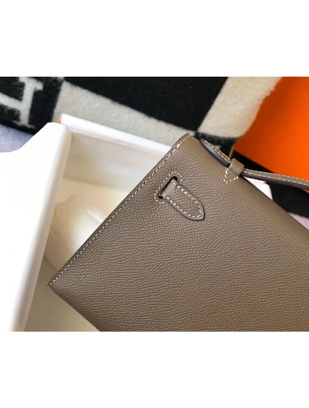 Hermes Kelly Pochette Bag In Taupe Grey Epsom Leather