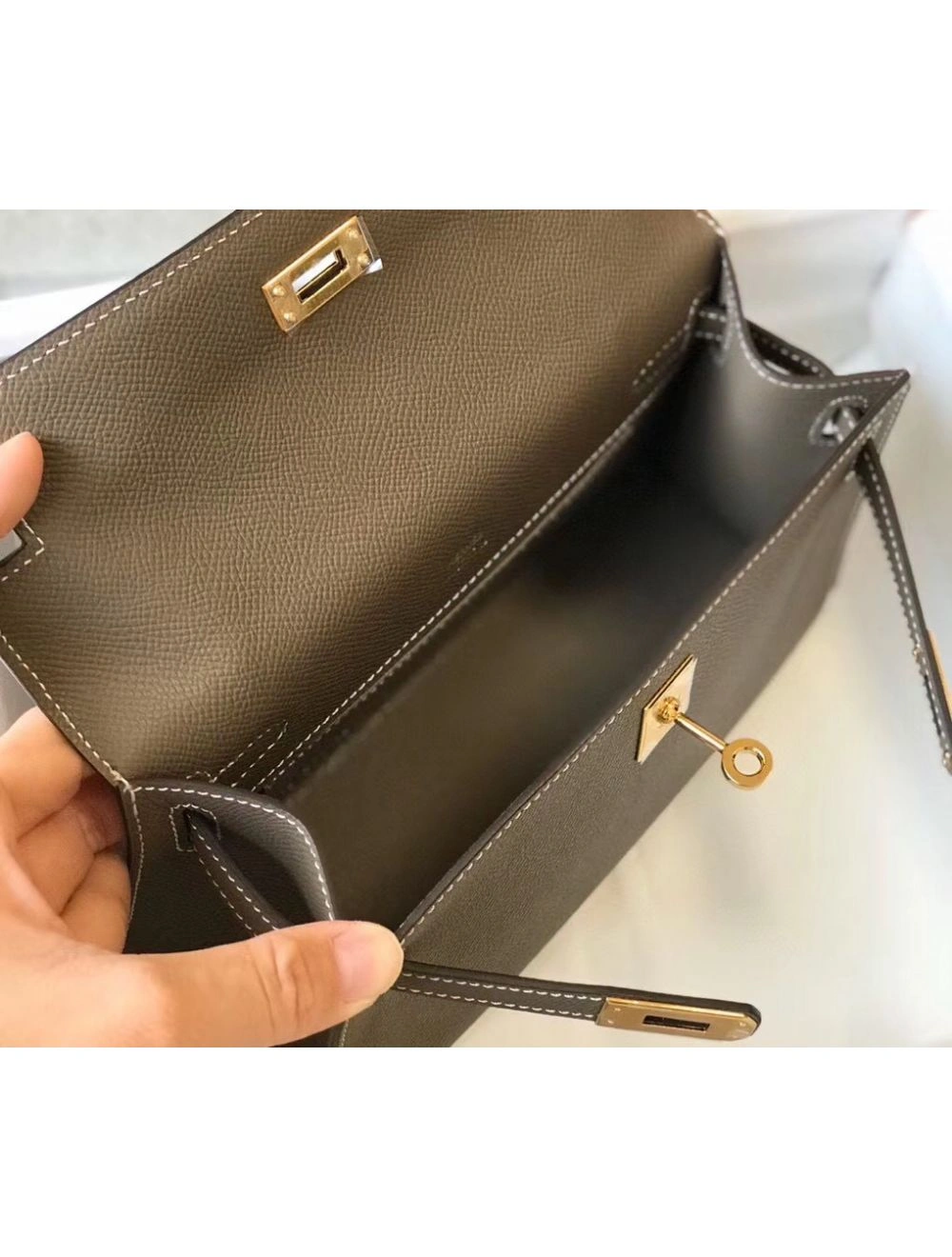 Hermes Kelly Pochette Bag In Taupe Grey Epsom Leather