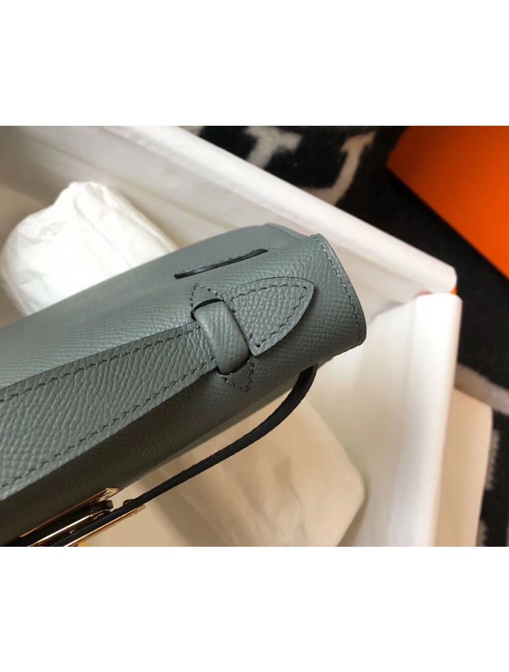 Hermes Kelly Pochette Bag In Vert Amande Epsom Leather