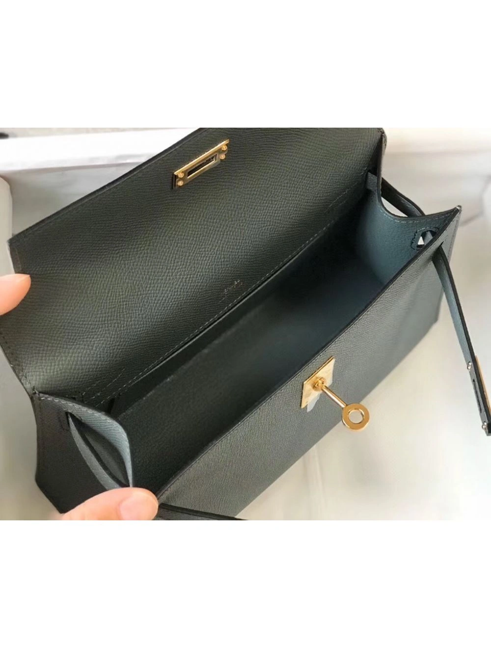 Hermes Kelly Pochette Bag In Vert Amande Epsom Leather