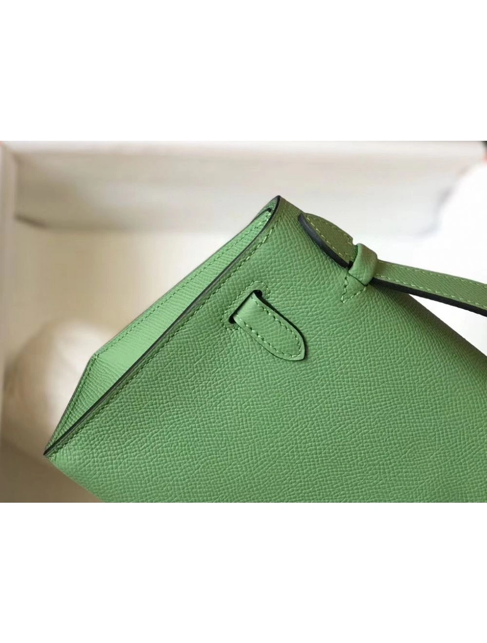 Hermes Kelly Pochette Bag In Vert Criquet Epsom Leather