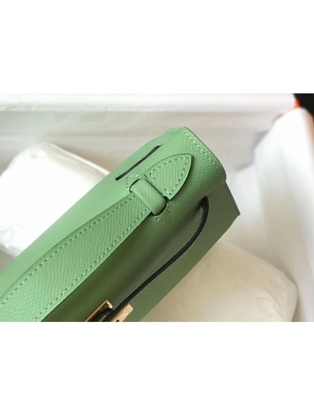Hermes Kelly Pochette Bag In Vert Criquet Epsom Leather
