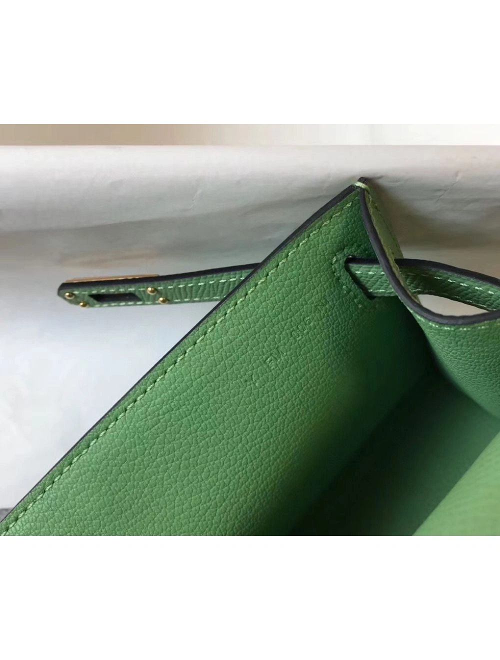 Hermes Kelly Pochette Bag In Vert Criquet Epsom Leather