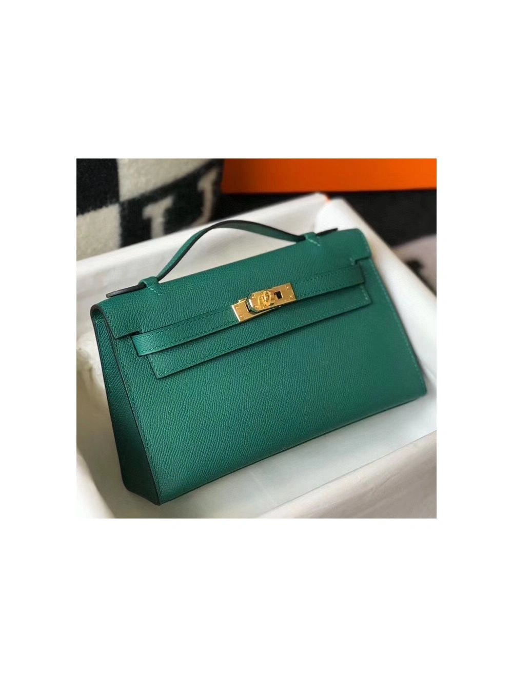 Hermes Kelly Pochette Bag In Vert Veronese Epsom Leather