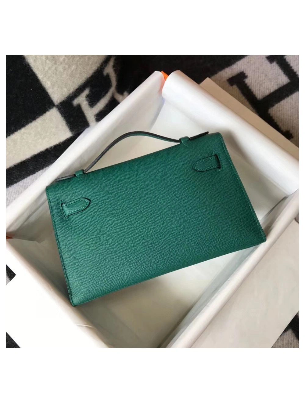 Hermes Kelly Pochette Bag In Vert Veronese Epsom Leather