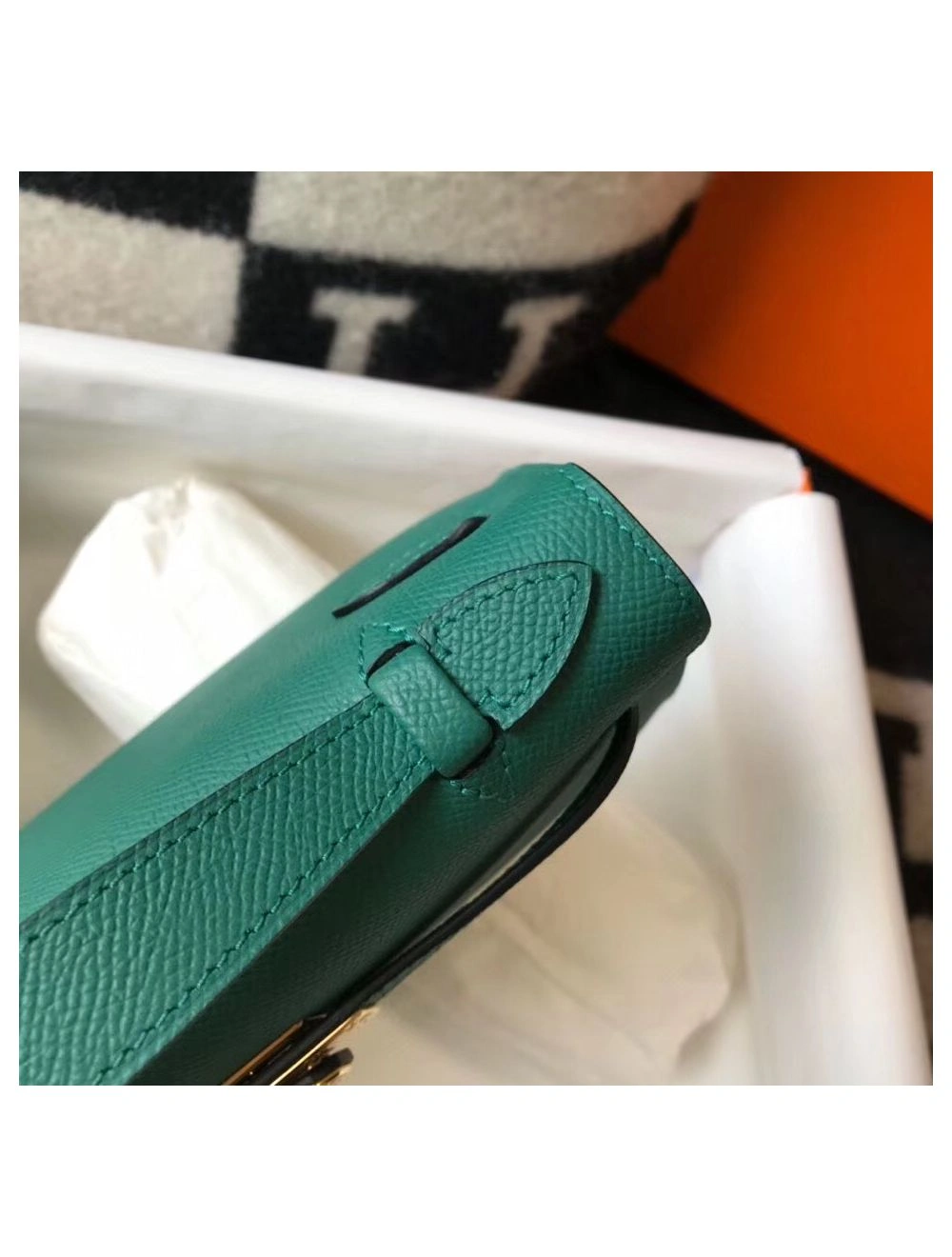 Hermes Kelly Pochette Bag In Vert Veronese Epsom Leather