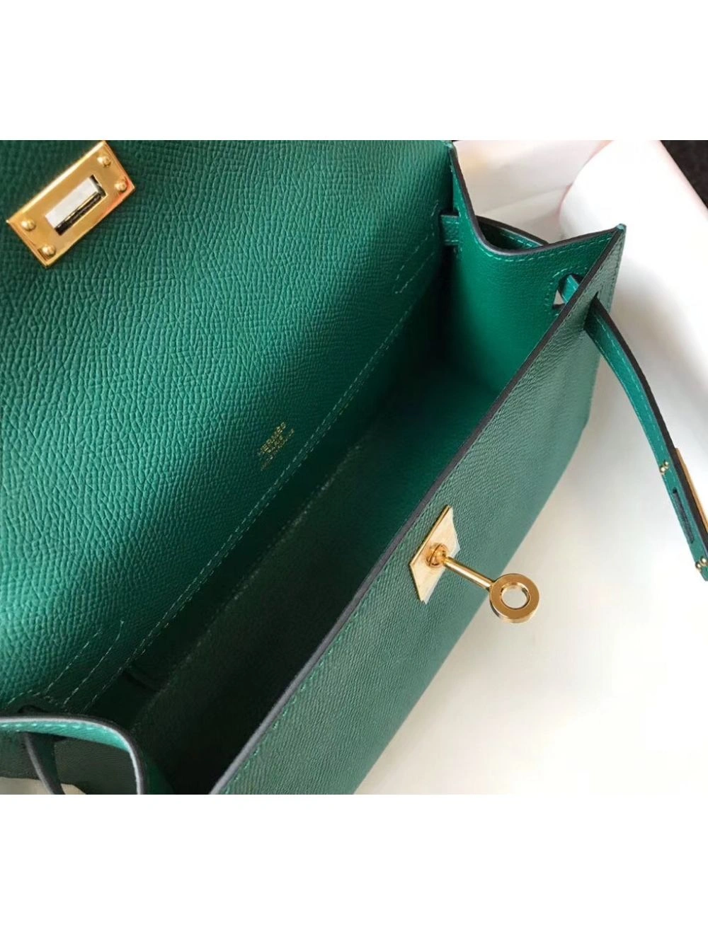 Hermes Kelly Pochette Bag In Vert Veronese Epsom Leather