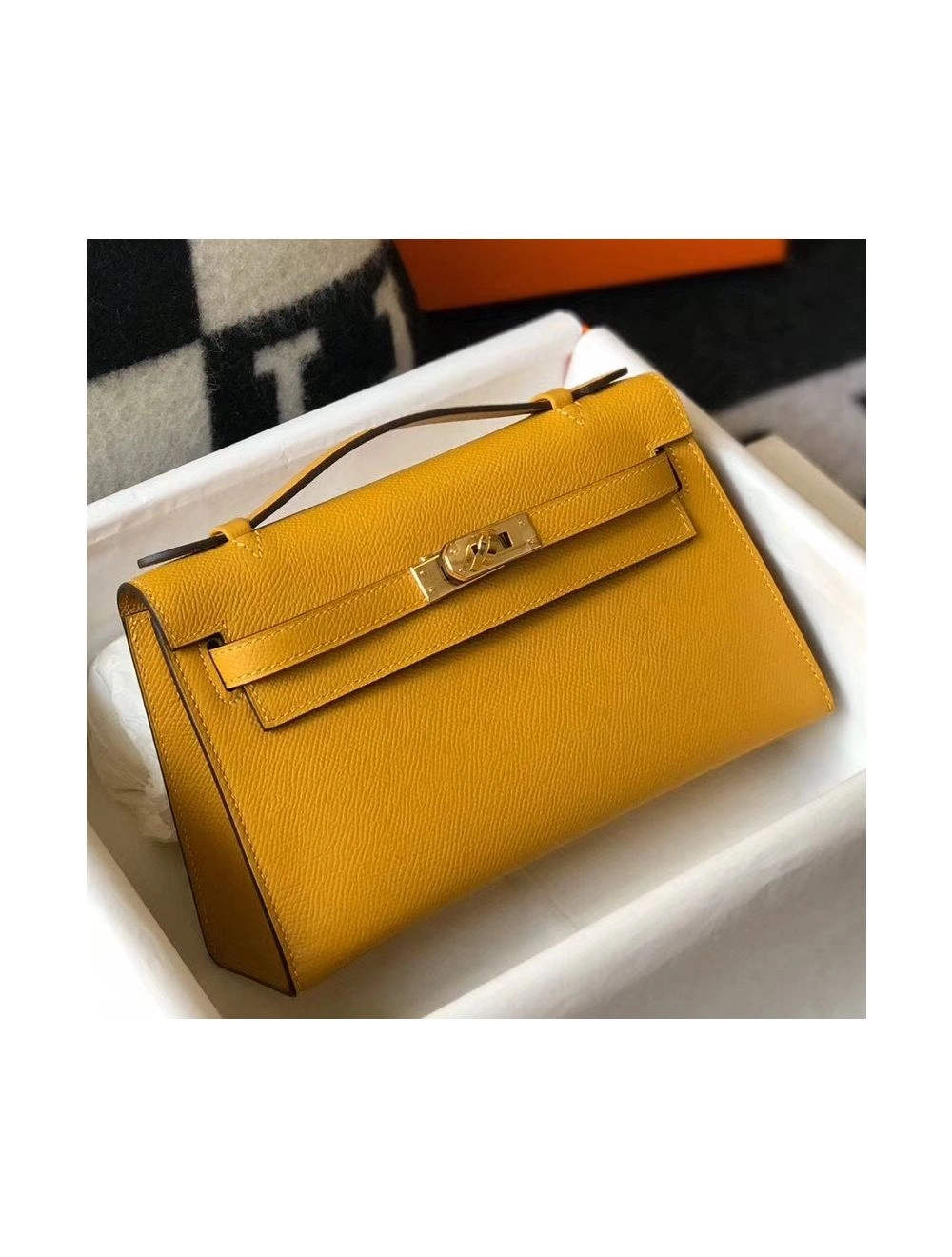 Hermes Kelly Pochette Bag In Yellow Epsom Leather
